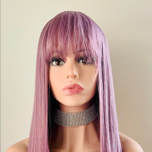 Very Pretty 30” Plum Color Synthetic Wig with Bangs - Picture 8 of 11